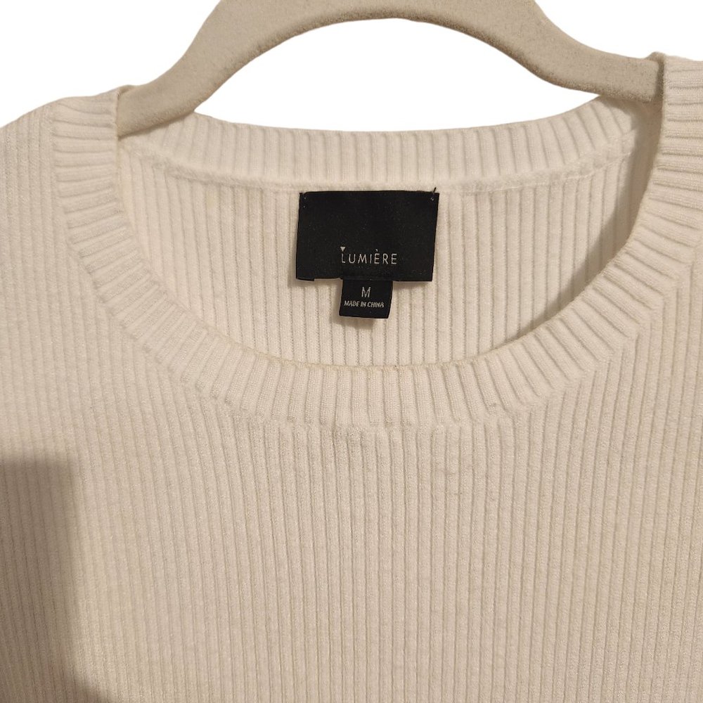 White Puff-Sleeve Ribbed Knit Tee - Lumiere Size M (Fits like a S) - Picture 10 of 10
